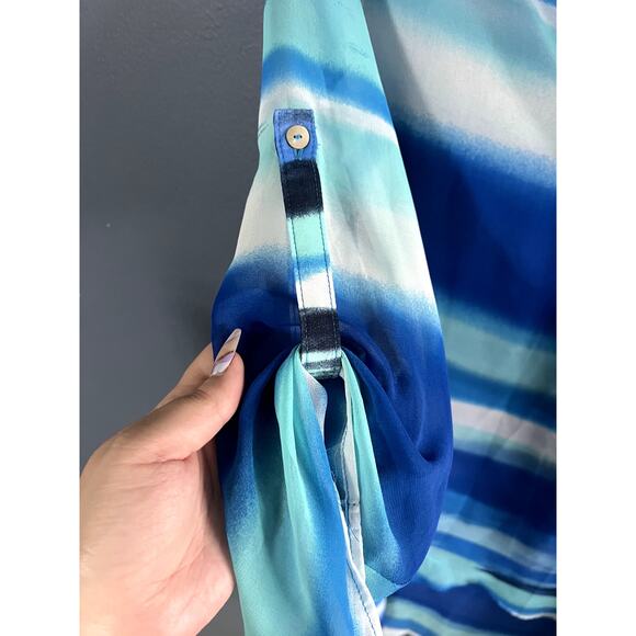 CHA CHA VENTE Top Layered Asymetrical Hilow Multi Blue Sheer Swimsuit Coverup XL - Picture 9 of 9